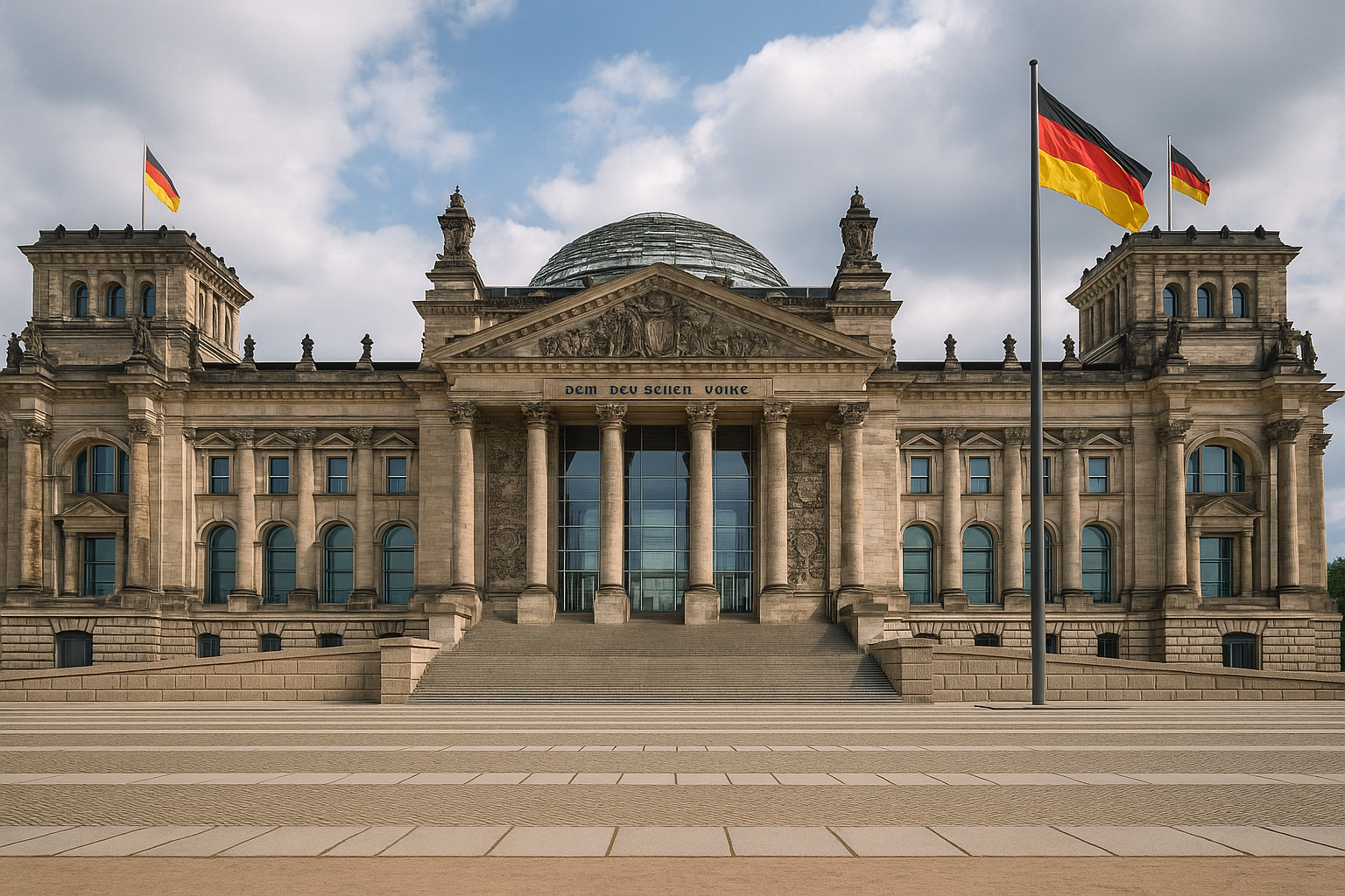 Fotografía del edificio del Parlamento alemán en un día nublado
